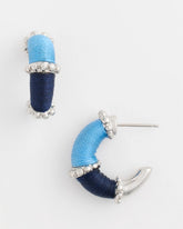 Chico's | Silvertone Two-Tone Threaded Hoop Earrings/ Blue Multi