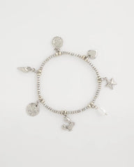 Chico's | Beachy Silvertone Stretch Charm Bracelet/ Silver