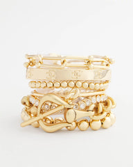 Chico's | Small Beaded Gold Tone Stretch Bracelet/ Gold