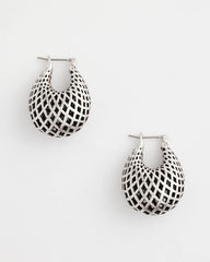 Chico's | Silver Lattice Puff Hoop Earrings/ Silver