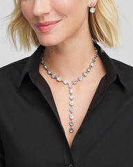 Chico's | Bezel Set Silvertone Y-Necklace/ Silver