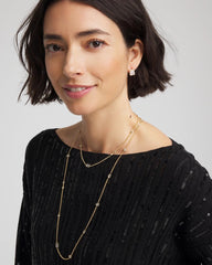Chico's | Fine Crystal Long Chain Necklace/ Gold