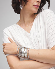 Chico's | Silver Tone Stretch Watchband Bracelet/ Silver
