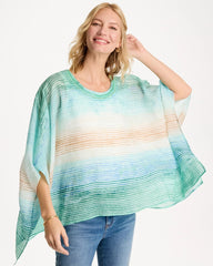 Chico's | Ombre Coastal Printed Poncho/ Teal Waters