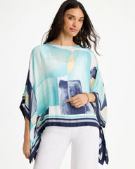 Chico's | Woven Crepe Artisanal Poncho/ Passport Blue