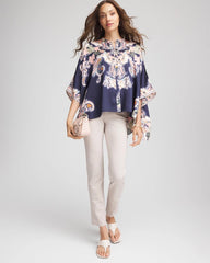 Chico's | Collarless Floral-Paisley Poncho/ Passport Blue