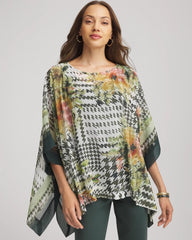 Chico's | Printed Crinkle-Chiffon Pullover Poncho/ Nettle Leaf