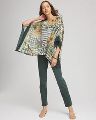 Chico's | Printed Crinkle-Chiffon Pullover Poncho/ Nettle Leaf
