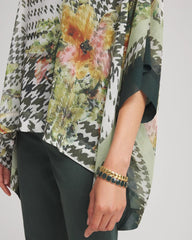 Chico's | Printed Crinkle-Chiffon Pullover Poncho/ Nettle Leaf