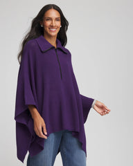 Chico's | Rhinestone Zip-Collar Sweater Poncho/ Purple Elixir