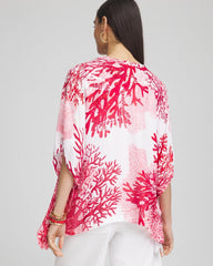 Chico's | Coral Reef Motif Poncho/ Red Glow