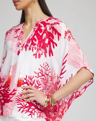 Chico's | Coral Reef Motif Poncho/ Red Glow