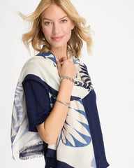 Chico's | Palm Frond Oblong Scarf/ Passport Blue