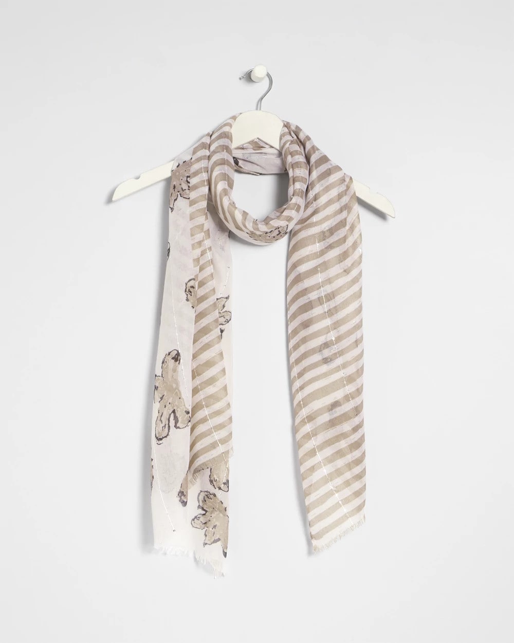 Chico's | Striped Floral Oblong Scarf/ Neutral