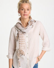 Chico's | Striped Floral Oblong Scarf/ Neutral