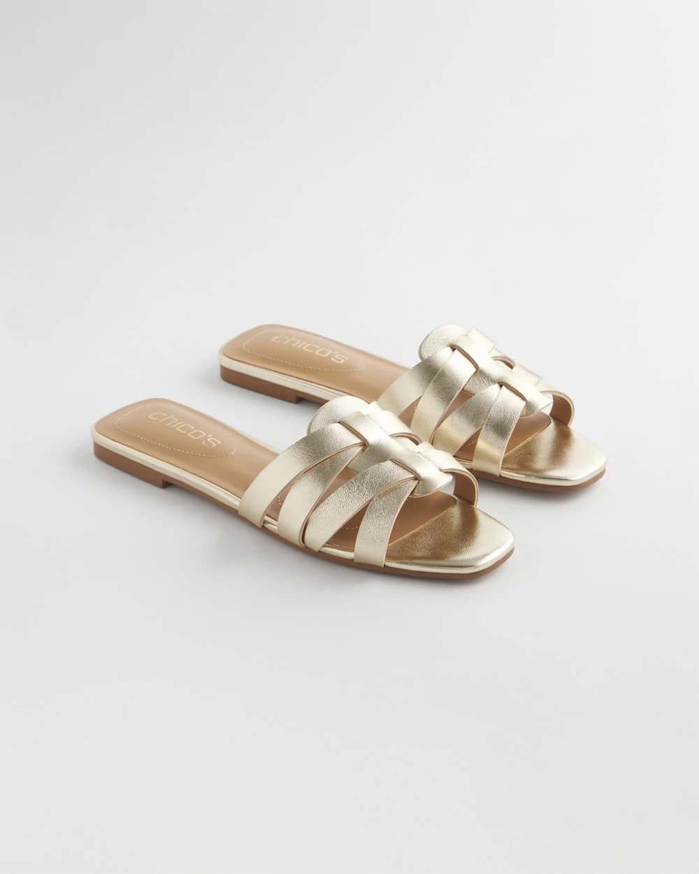Chico's | Leather Cassidy Cross-Strap Slide Shoes/ Gold
