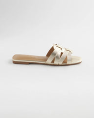 Chico's | Leather Cassidy Cross-Strap Slide Shoes/ Gold