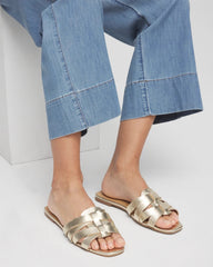 Chico's | Leather Cassidy Cross-Strap Slide Shoes/ Gold
