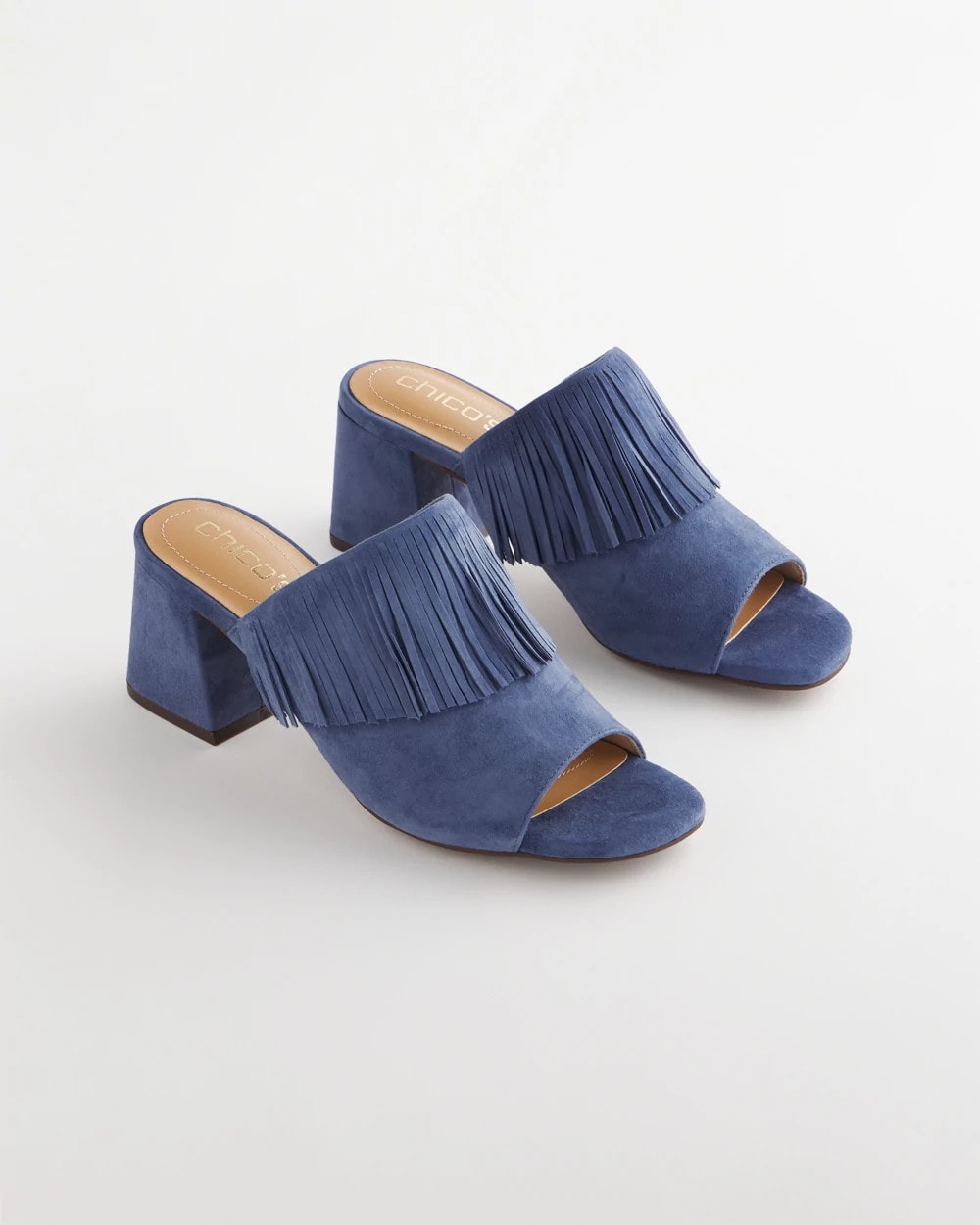 Chico's | Blue Lotus Suede Fringe Block Heels/ Blue Lotus