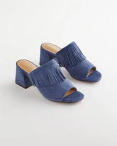 Chico's | Blue Lotus Suede Fringe Block Heels/ Blue Lotus