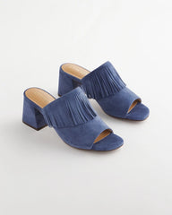 Chico's | Blue Lotus Suede Fringe Block Heels/ Blue Lotus