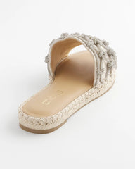 Chico's | Linen Knotted Espadrille Slides/ Silver