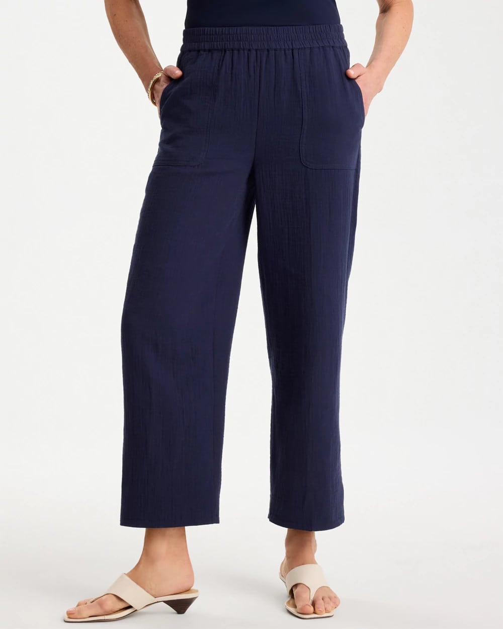 Chico's | Cotton Gauze Tapered Crop Pant/ Passport Blue