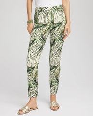 Chico's | Brigitte™ Slim Ankle Palm-Print Pants/ Ecru