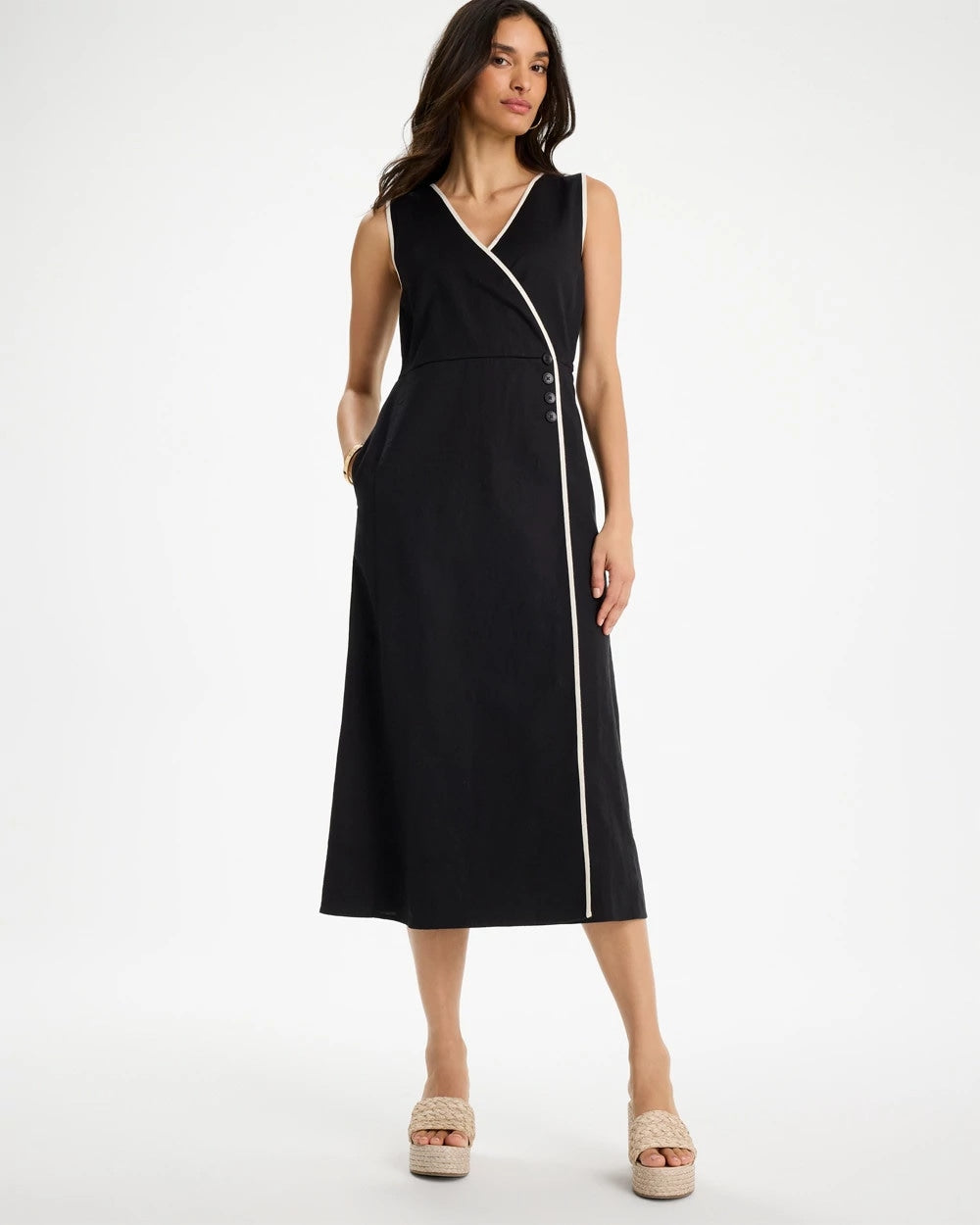 Chico's | Sleeveless Surplice Linen Dress/ Black