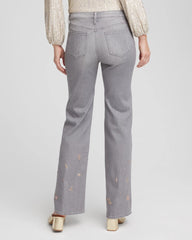 Chico's | Rose Gold Embellished Girlfriend Flared Jeans/ Le Havre Wash