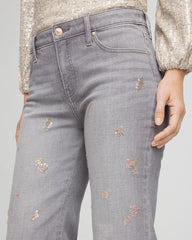 Chico's | Rose Gold Embellished Girlfriend Flared Jeans/ Le Havre Wash