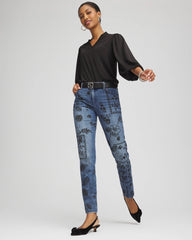 Chico's | Mixed-Media Girlfriend Slim Ankle Jeans/ Emilia Indigo