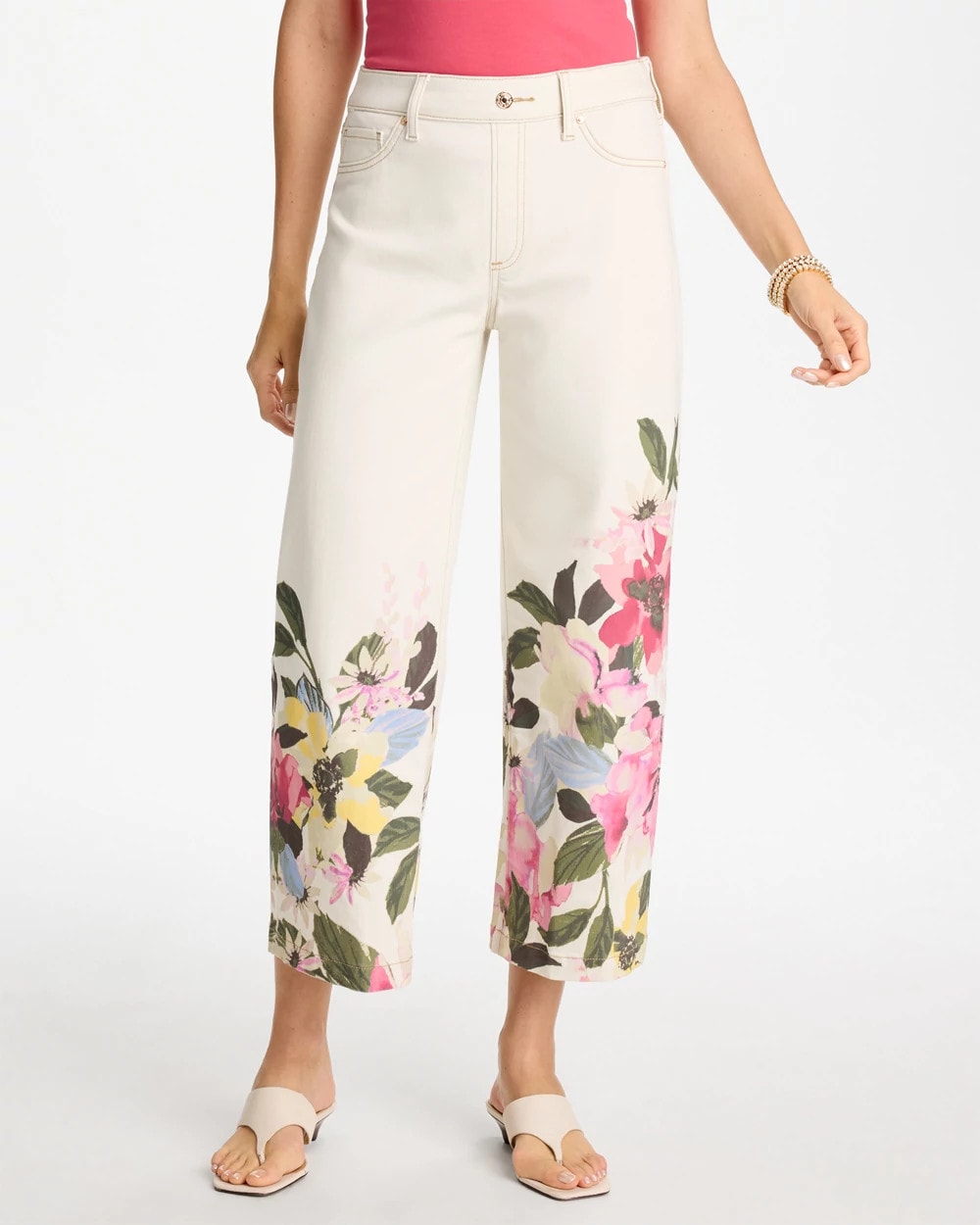 Chico's | Printed Pull-On Wide Crop Jeans/ Sea Salt