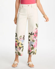 Chico's | Printed Pull-On Wide Crop Jeans/ Sea Salt