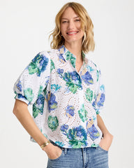 Chico's | Floral Paisley Eyelet Blouse/ Passport Blue