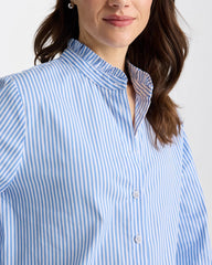 Chico's | Striped Poplin Ruffle Neck Shirt/ Tidal Blue
