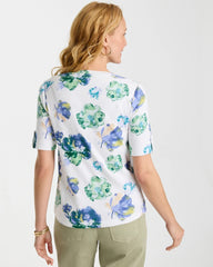 Chico's | Printed Cotton Slub V-Neck Tee/ Passport Blue