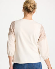 Chico's | Lace Crochet Sleeve Tee/ Ecru
