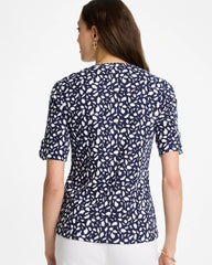 Chico's | Printed Pima V-Neck Tee/ Passport Blue