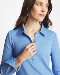 Chico's | Knit Woven Mix Rib Henley/ Tidal Blue