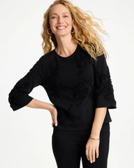 Chico's | Soutache Elbow Sleeve Tee/ Black