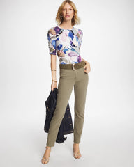 Chico's | Geo Blur Ruched Sleeve Tee/ Passport Blue