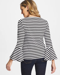 Chico's | Striped Rib Knit Bell Sleeve Top/ Black