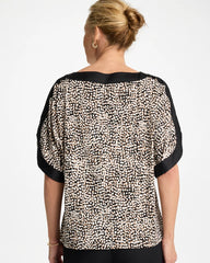 Chico's | Printed Jersey & Satin Dolman Tee/ Cattail Brown