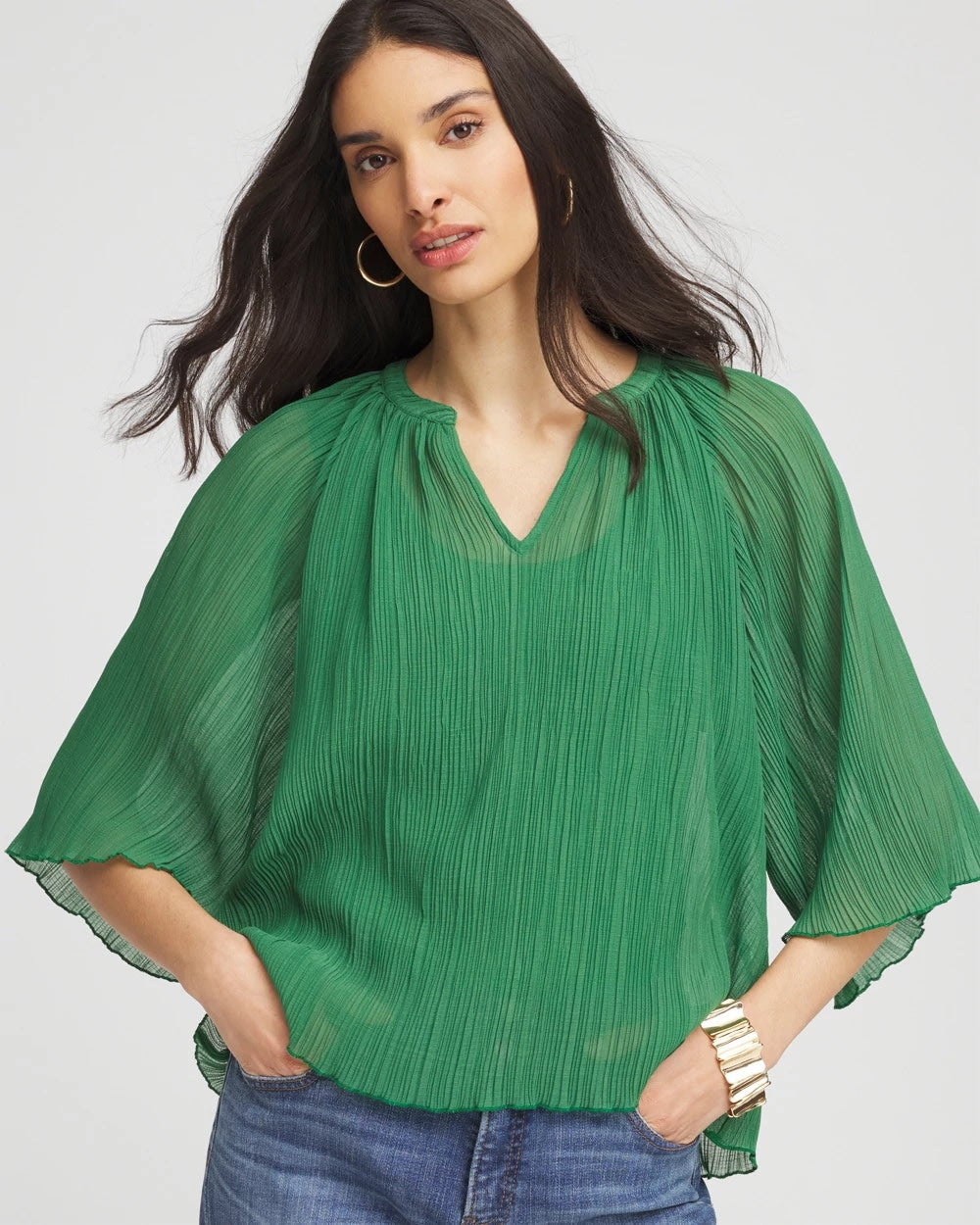 Chico's | Textured Pleated Chiffon Blouse/ Jardin Green