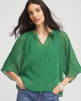 Chico's | Textured Pleated Chiffon Blouse/ Jardin Green