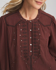 Chico's | Embroidered Crinkle-Cotton Blouse/ Cacao