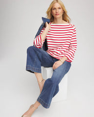Chico's | Bateau Neck Stripe Top/ Love Letter Red