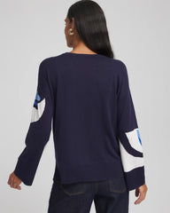 Chico's | Floral Intarsia Crewneck Pullover/ Tidal Blue