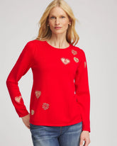 Chico's | V-Day Embroidered Heart Pullover/ Love Letter Red